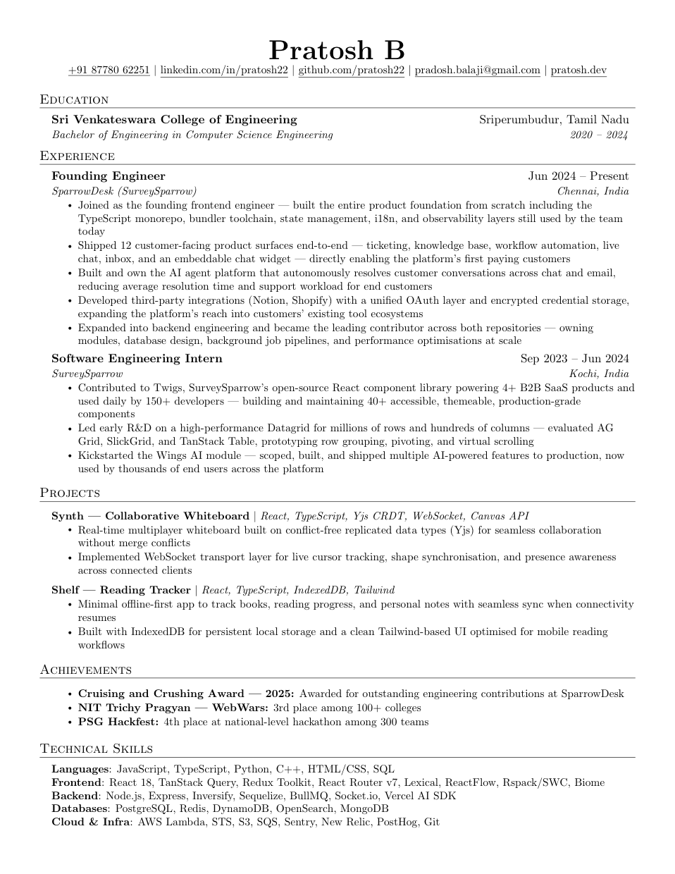 Pratosh B resume